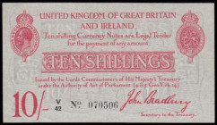 Ten Shillings Bradbury T13.1 1915, series V/42 070506, portrait King George V at top left, (Pick348a), GVF-EF desirable thus