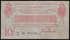 Ten Shillings Bradbury T13.2 1915 series W1/64 073245, George V top left Fine