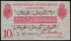 Ten Shillings Bradbury George V T15 issued 1915, Dardanelle issue with Arabic overprint for 60 Piastres series Y/9 040734, Fine with a few pinholes