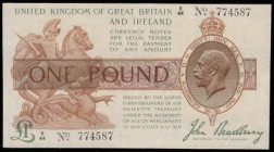 One Pound Bradbury 1917 issue T16 series E/44 774857, King George V portrait AU desirable thus