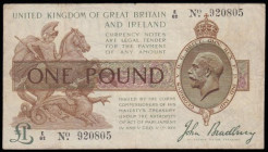 One Pound Bradbury 1917 issue T16 series E/62 920805, King George V portrait Fine