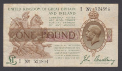 One Pound Bradbury T16 issued 1917 series C/8 524804, Pick351, Fine