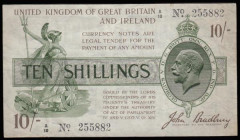 Ten Shillings Bradbury George V portrait T17 issued 1918 black serial A/10 255882, No. with dot, (Pick350a), VF or near so