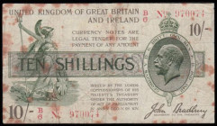 Ten Shillings Bradbury 1918 T19 series B/6 970074 with a rounded dot below the number rather than the usual dash or square dot very rare type the firs...
