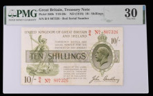 Ten Shillings Bradbury Third Issue T20 Red Dash in No. in serial number, 16th December 1918 serial number B/4 807326, in a PMG holder graded about Ver...