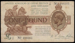 One Pound Fisher T24 Ireland in title First issue 1919 Control Note series Z/81 480303 Very Good