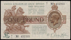 One Pound Warren Fisher T24 issued 1919 last series X/1 457235 VF