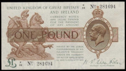 One Pound Warren Fisher T24 issued 1919 last series X/22 281694 EF desirable thus