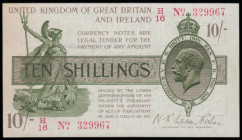 Ten Shillings Warren Fisher T25 issued 1919 last series H/16 329967, No. with dot, Good VF