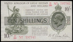 Ten Shillings 1919 Red, Dash T26 first series D/99 797742 Good VF
