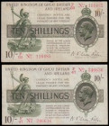 Ten Shillings Warren Fisher T26 issued 1919 (2) F47 and F53 prefixes Fine - VF