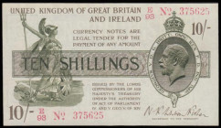Ten Shillings Warren Fisher T26 issued 1919 E/93 375625 (No. with dash), EF or better