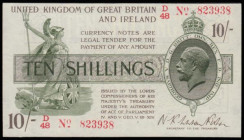 Ten Shillings Warren Fisher T26 issued 1919 first series D/48 823938 (No. with dash), EF or better