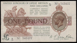 One Pound Warren Fisher T30 issued 1922 K/72 543437 better than VF