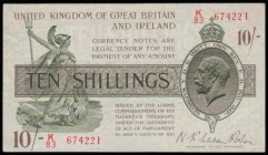 Ten Shillings Warren Fisher T30 issued 1922 K/83 674221, Good VF