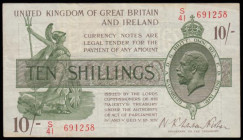 Ten Shillings Warren Fisher T30 issued 1922 last series S/41 691258, VF with some faint stains