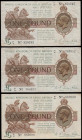 One Pound Warren Fisher T31 issued 1923 (3) portrait KGV at right, prefixes B1, D1 and F1 F-VF