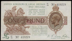 One Pound Warren Fisher T31 issued 1923, D1/78 419279, portrait KGV at right, EF