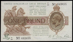 One Pound Warren Fisher T31 issued 1923, F1/60 643655, portrait KGV at right, AU desirable thus