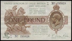 One Pound Warren Fisher T31 issued 1923, F1/70 295818, portrait KGV at right, EF