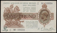 One Pound Warren Fisher T31 issued 1923, first series A1/17 326334, portrait KGV at right, VF
