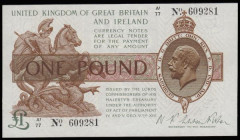 One Pound Warren Fisher T31 issued 1923, first series A1/77 609281, portrait KGV at right, Unc desirable thus