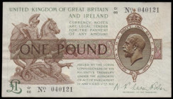 One Pound Warren Fisher T31 issued 1923, G1/66 040121, portrait KGV at right, VF