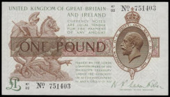 One Pound Warren Fisher T31 issued 1923, K1/82 751403, portrait KGV at right, UNC desirable thus