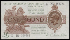One Pound Warren Fisher T31 issued 1923, N1/26 360781, portrait KGV at right, UNC desirable thus