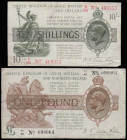 Warren Fisher (2) One Pound 1923 T31 T/1 098064 and Ten Shillings 1919 Red, Dash T26 first series D/82 469353 both Fine and with pinholes