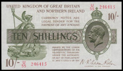 Ten Shillings Warren Fisher T33 issued 1927 series U/55 246415, Northern Ireland in title, AU desirable thus