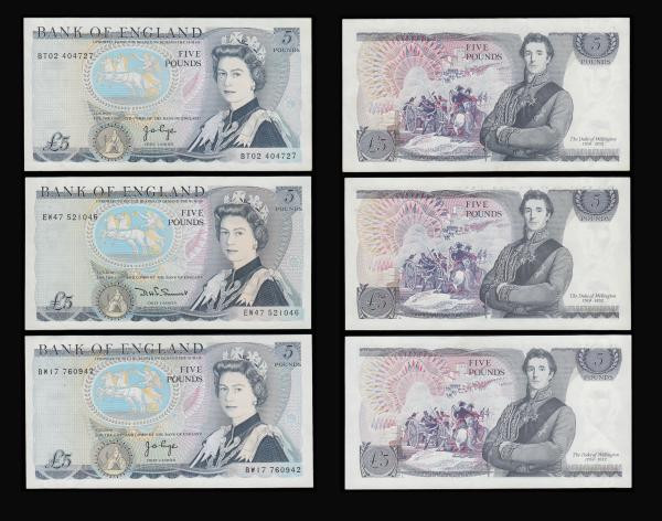 Five Pounds Wellington reverse (6) Page B336 (5) AU - Unc including 3 consecutiv...