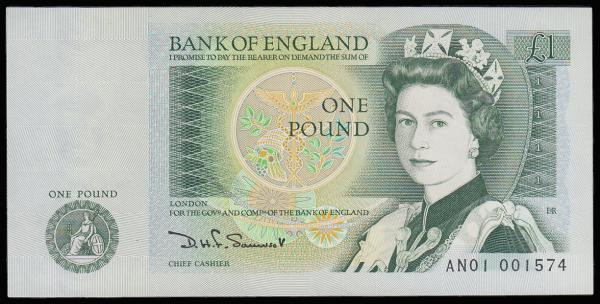 One Pound Somerset B341 issued 1981 very first run AN01 001574 UNC