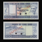 Cape Verde (2 ) Bank of Cape Verde 1000 escudos Specimen Year 2007 series HD000000, features Antonio Aurelio Goncalves Pick70s UNC and Cape Verde 500 ...