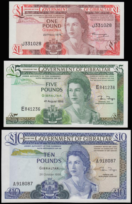 Gibraltar young QE II (3) 1 Pound 20.11.1975, 5 Pounds 4.8.1988, 10 Pounds 21.10...