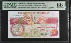 Guernsey 20 Pounds 1991 Pick 55b Trestain E978984 Gem Uncirculated PMG 66 EPQ