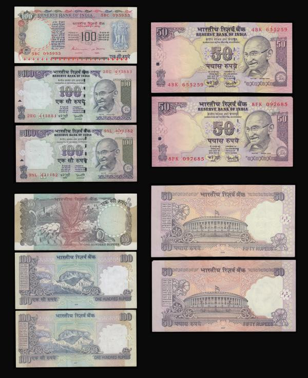 India (11) 100 Rupees (3) 1979 issue Pick 86, signature 86d, EF with staple hole...