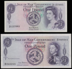 Isle of Man 1 Pounds (2) both Stallard (1961) Pick 25b Unc and (1972) Pick 29a AU