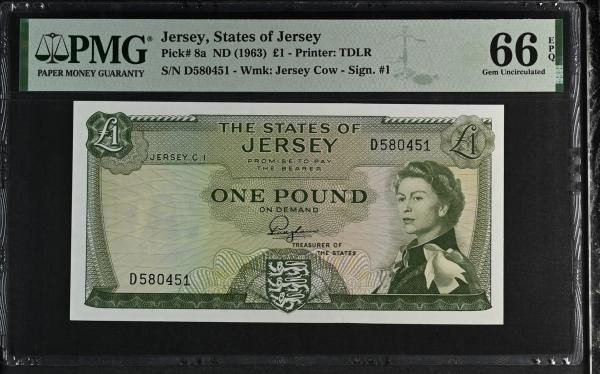 Jersey 1 Pound (1963) Pagham Gen Uncirculated PMG 66 EPQ