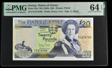 Jersey 20 Pounds (1993) Baird Wmk Jersey Cow Pick 23a Choice Uncirculated and graded 64 EPQ by PMG