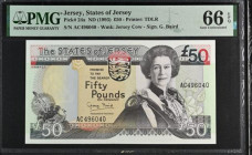 Jersey 50 Pounds (1993) Baird Wmk Jersey Cow Pick 24a Gem Uncirculated and graded 66 EPQ by PMG desirable thus