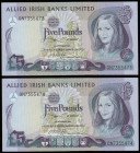 Northern Ireland, Allied Irish Bank 5 Pounds 1 December 1984 (2 consecutives) QN7355473 and 474 Unc