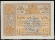 Scotland Bank of Scotland &pound;1 square note dated 2 April 1924 series 77/AP 0371 Rose signature, Pick81d, EF with a tear top left