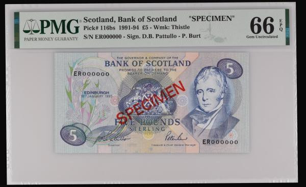 Scotland Bank of Scotland 1 Pound SPECIMEN dated 18 January 1993 series ER000000...