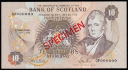 Scotland Bank of Scotland 10 Pounds SPECIMEN dated 13 April 1994 series GF000000, signed Pattullo & Burt, Unc, Pick 117s