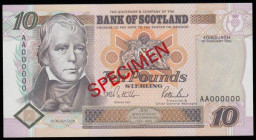 Scotland Bank of Scotland 10 Pounds SPECIMEN dated 1st February 1995 series AA000000, signed Pattullo & Burt, Pick120as, Unc