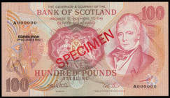 Scotland Bank of Scotland 100 Pounds dated 2 December 1992, SPECIMEN AA000000 AU-Unc