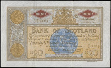 Scotland Bank of Scotland 20 Pounds Pick 94f dated 1 October 1963 serial number 10/F 0163 brown on pale orange with blue medallion at centre, Very Fin...