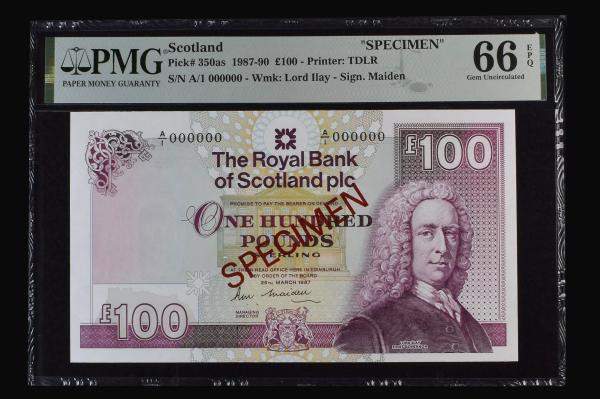 Scotland Royal Bank of Scotland plc 100 Pounds SPECIMEN signed Maiden 25th March...