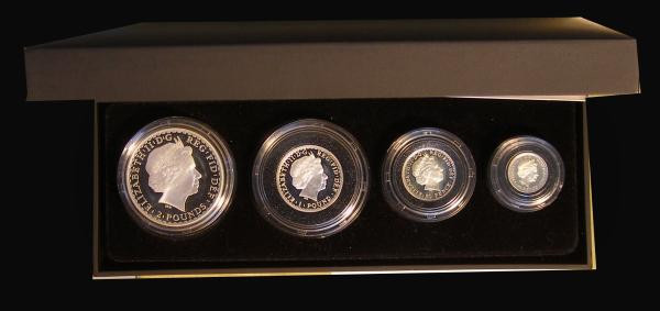 Britannia 2010 4 Four-Coin Silver Proof Set aFDC (a hint of gold toning) in the ...